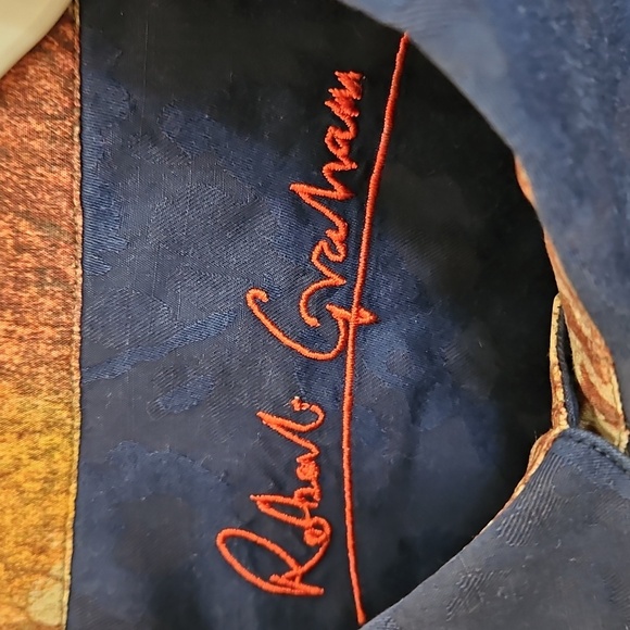 Robert Graham Navy Blue Damask Button Up Shirt Sz XL - Picture 4 of 8